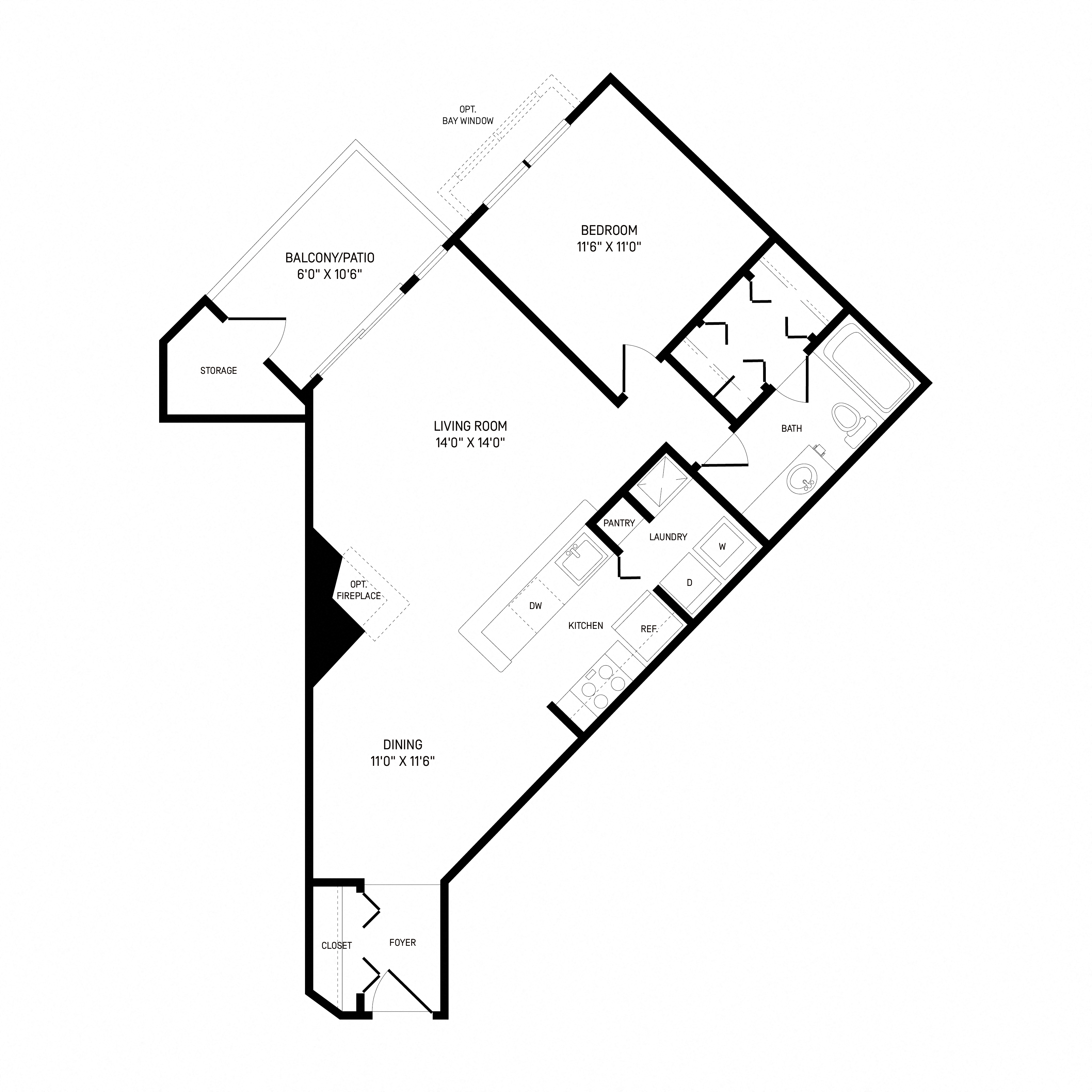 Floorplan for Apartment #32-105, 1 bedroom unit at Halstead Reston